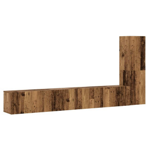 Muebles de TV de pared 3 uds madera vieja madera de ingeniería H
