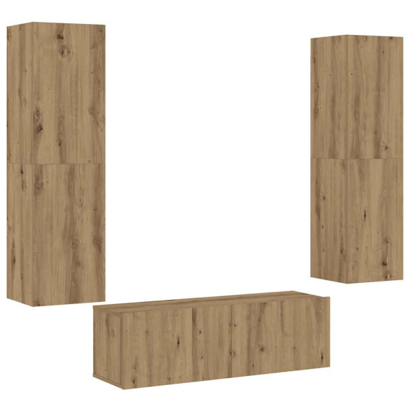 Muebles de TV de pared 3 uds madera ingeniería roble artesanal M 2