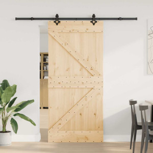 Puerta corredera con herrajes madera maciza de pino 95x210 cm H