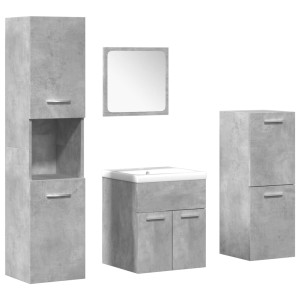 Set muebles de baño 5 piezas madera ingeniería gris hormigón H