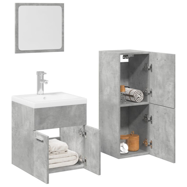 Juego muebles de baño 4 pzas madera contrachapada gris hormigón D