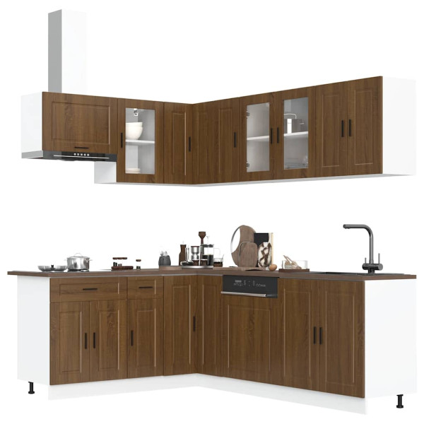 Mueble cocina Porto roble marrón 11 pzas madera contrachapada D