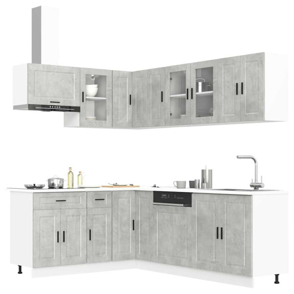 Mueble cocina Porto gris hormigón 11 pzas madera contrachapada D