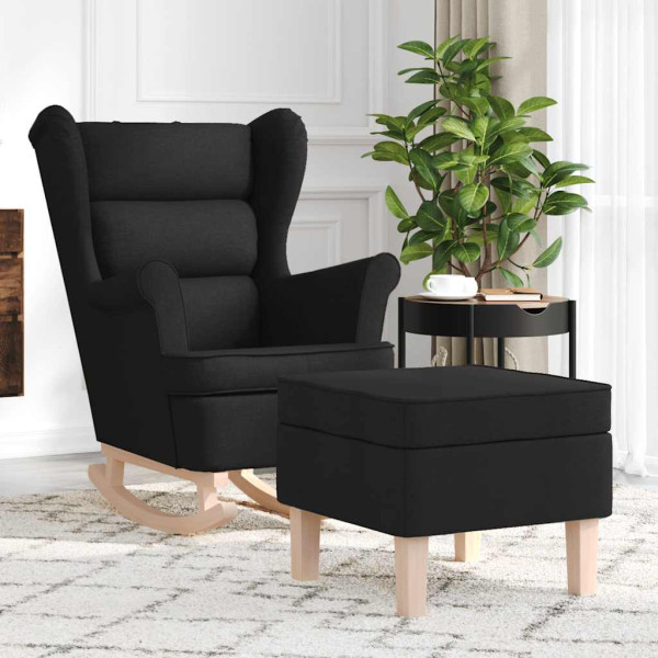 Sillón mecedora con taburete tela negro D