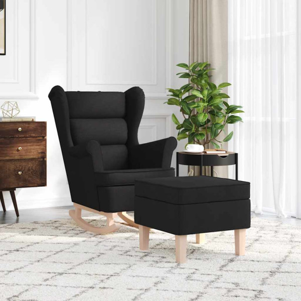 Sillón mecedora con taburete tela negro M 3