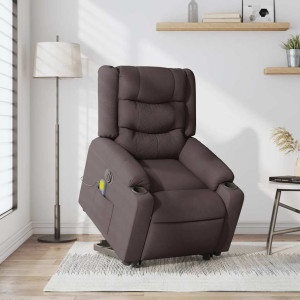 Sillón masaje eléctrico reclinable elevable tela marrón oscuro H
