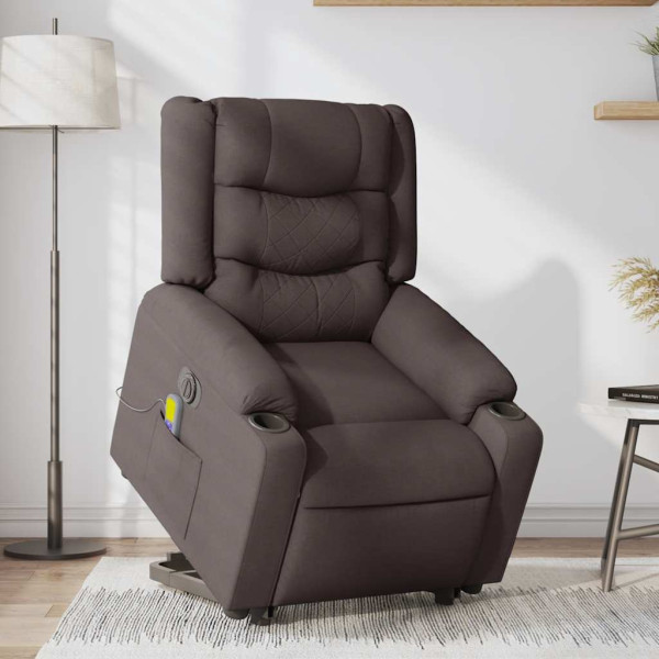 Sillón masaje eléctrico reclinable elevable tela marrón oscuro M 3