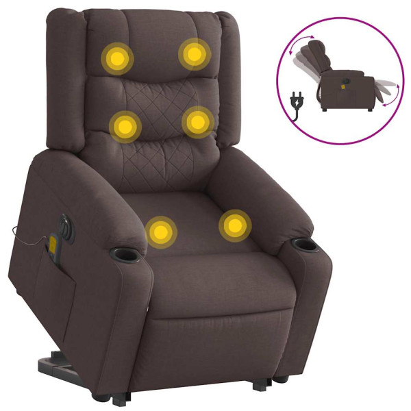 Sillón masaje eléctrico reclinable elevable tela marrón oscuro M 4