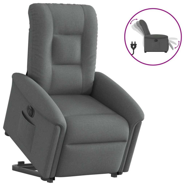 Sillón eléctrico reclinable elevable de tela gris oscuro D