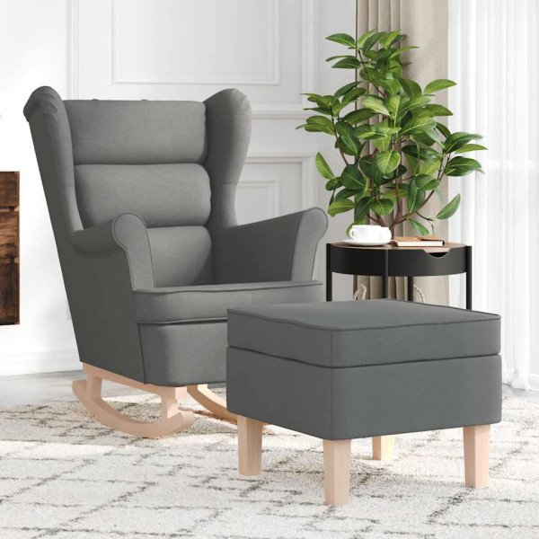 Sillón mecedora con taburete tela gris oscuro D