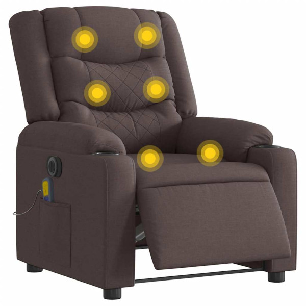 Sillón reclinable de masaje eléctrico tela marrón oscuro D