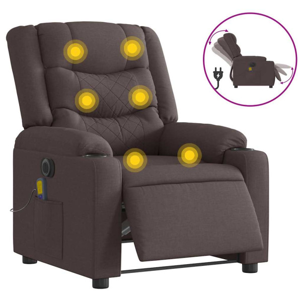 Sillón reclinable de masaje eléctrico tela marrón oscuro M 4