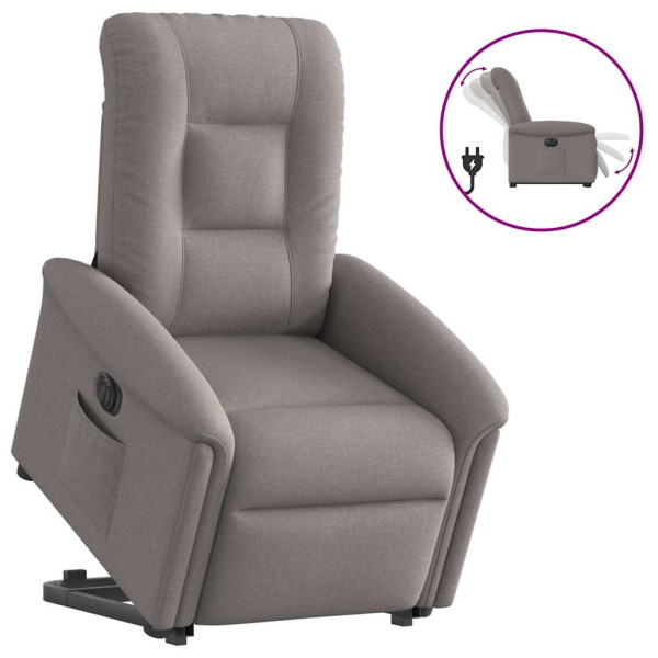Sillón eléctrico reclinable elevable de tela gris taupe D