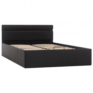 Cama canapé hidráulica con LED cuero sintético negro 120x200 cm H