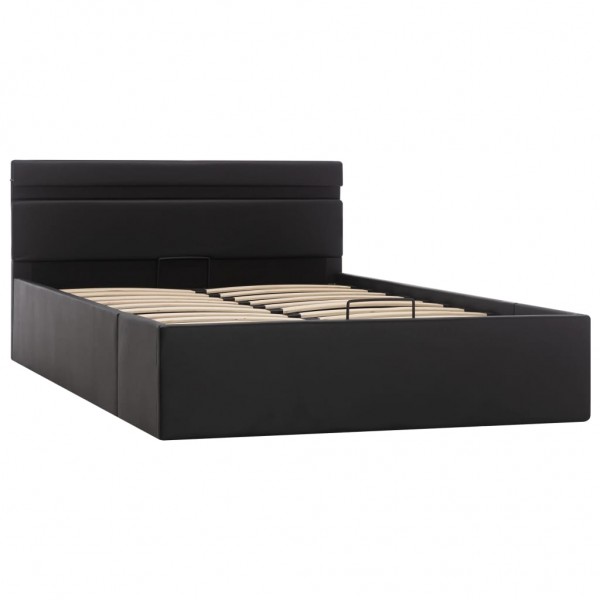 Cama hidráulica c/ arrumação LED 120x200cm couro artifi. preto M 2