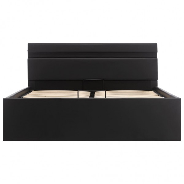 Cama canapé hidráulica con LED cuero sintético negro 120x200 cm M 5