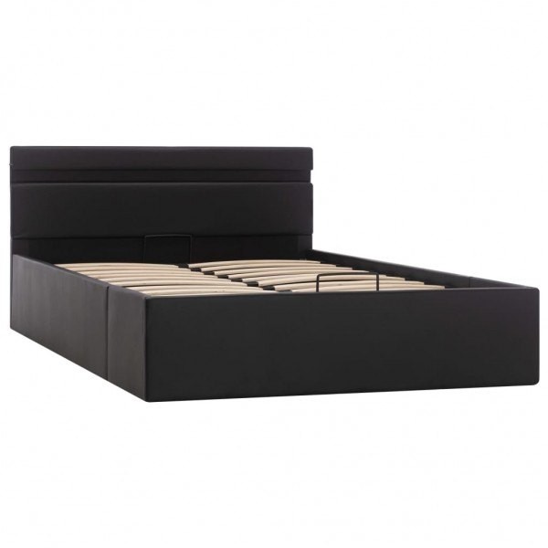 Cama hidráulica LED c/ arrumação 140x200cm couro artifi. preto M 4