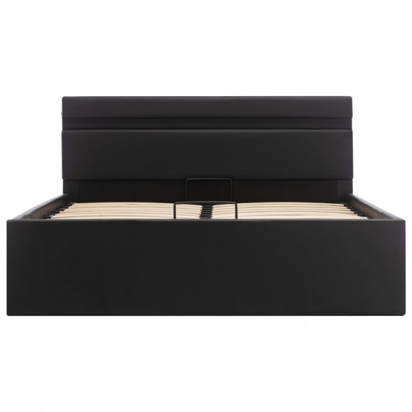 Cama hidráulica LED c/ arrumação 140x200cm couro artifi. preto M 5