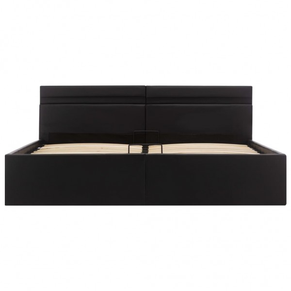 Cama canapé hidráulica con LED cuero sintético negra 160x200 cm M 5