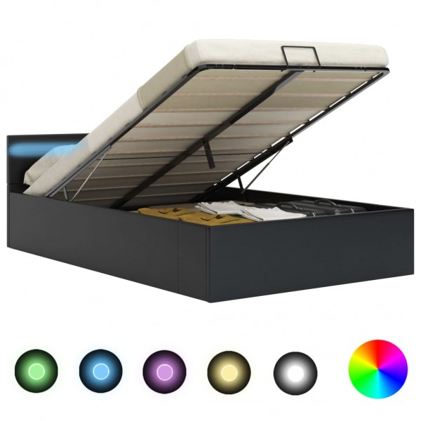 Cama canapé hidráulica con LED cuero sintético negra 180x200 cm D