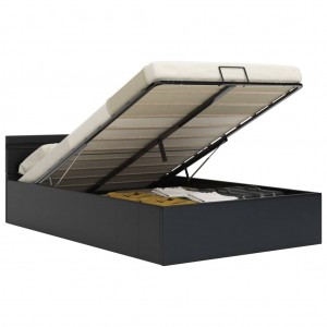 Cama canapé hidráulica con LED cuero sintético negra 180x200 cm H