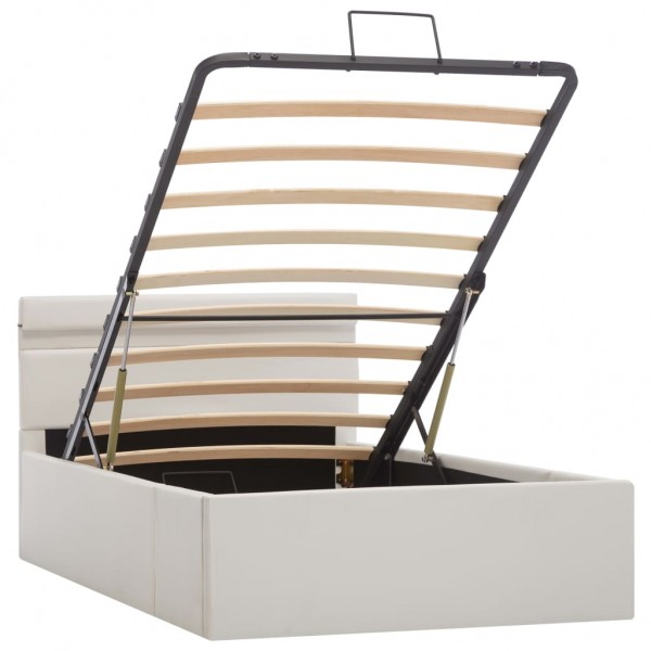 Cama canapé hidráulica con LED cuero sintético blanco 90x200 cm M 3