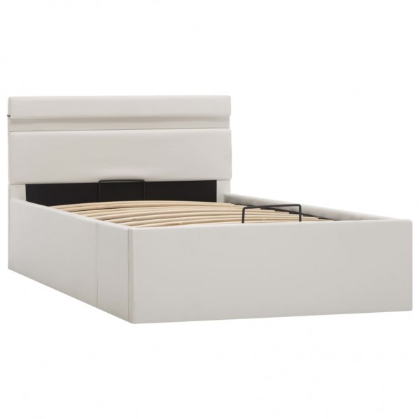 Cama hidráulica c/ arrumação LED 90x200cm couro artifi. branco M 4