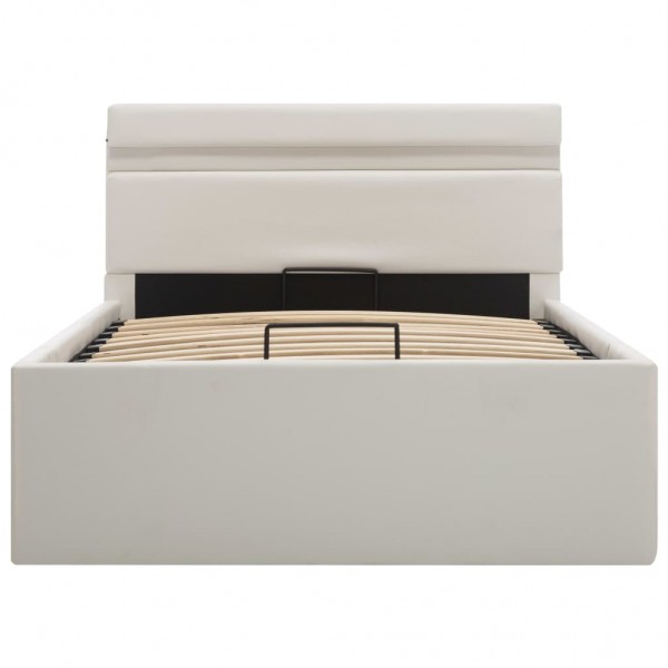 Cama hidráulica c/ arrumação LED 100x200cm couro artifi. branco M 5