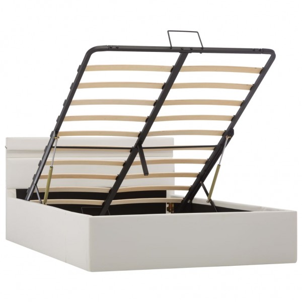 Cama canapé hidráulica con LED cuero sintético blanco 120x200cm M 3