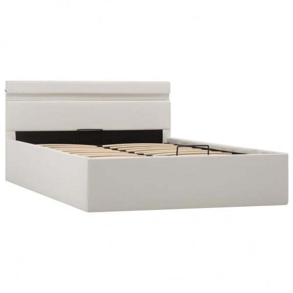 Cama hidráulica c/ arrumação LED 120x200cm couro artifi. branco M 4