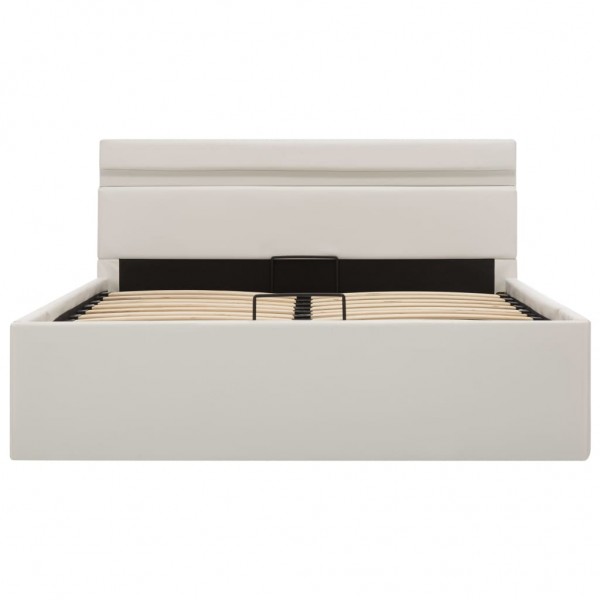 Cama hidráulica c/ arrumação LED 120x200cm couro artifi. branco M 5