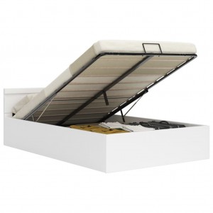 Cama hidráulica c/ arrumação LED 160x200cm couro artif. branco H