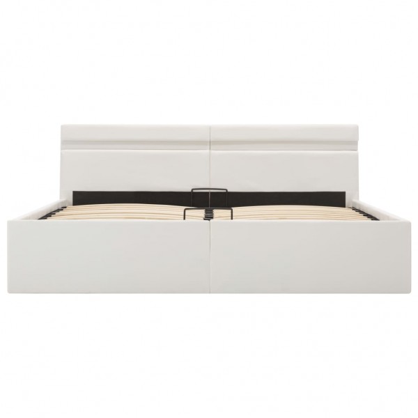 Cama hidráulica c/ arrumação LED 180x200 cm couro artif. branco M 5