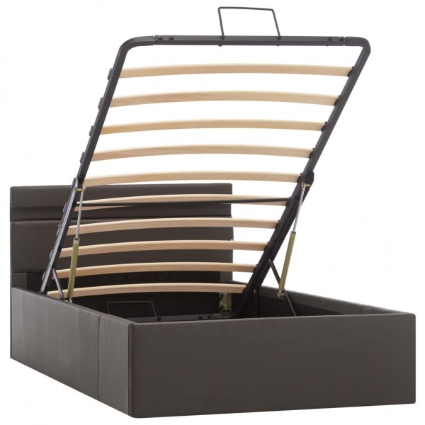 Cama canapé hidráulica con LED cuero sintético gris 90x200 cm M 3