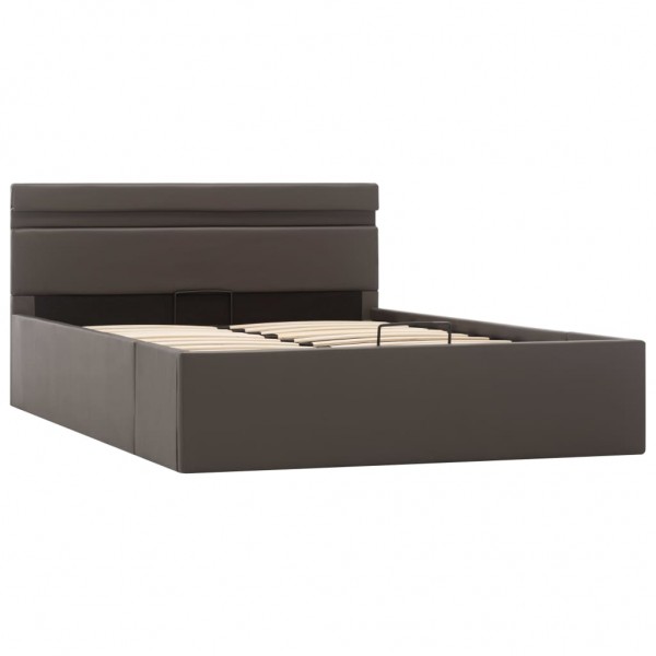 Cama canapé hidráulica con LED cuero sintético gris 120x200 cm M 4