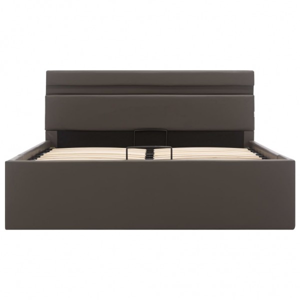Cama hidráulica c/ arrumação LED 120x200cm couro artifi. cinza M 5