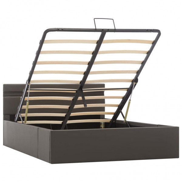 Cama canapé hidráulica con LED cuero sintético gris 140x200 cm M 3