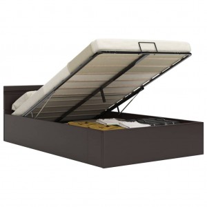 Cama canapé hidráulica con LED cuero sintético gris 160x200 cm H