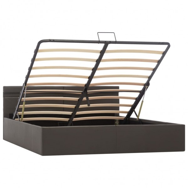 Cama canapé hidráulica con LED cuero sintético gris 160x200 cm M 3