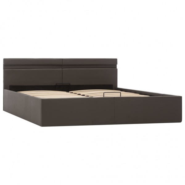 Cama canapé hidráulica con LED cuero sintético gris 160x200 cm M 4