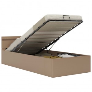 Cama hidrául. arrumação e LED 90x200cm couro artif. cappuccino H