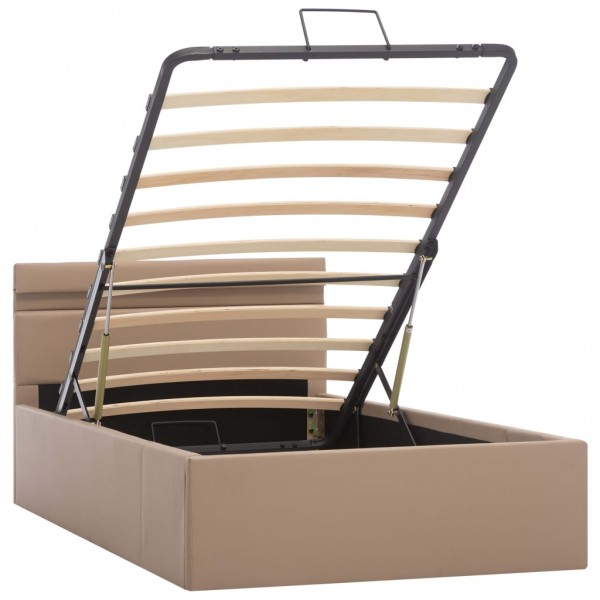 Cama hidrául. arrumação e LED 100x200cm couro artif. cappuccino M 3