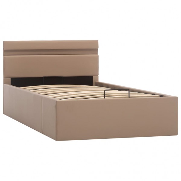 Cama canapé hidráulica LED cuero sintético capuchino 100x200 cm M 4