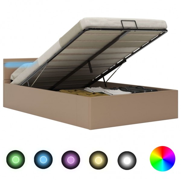 Cama canapé hidráulica LED cuero sintético capuchino 120x200 cm D