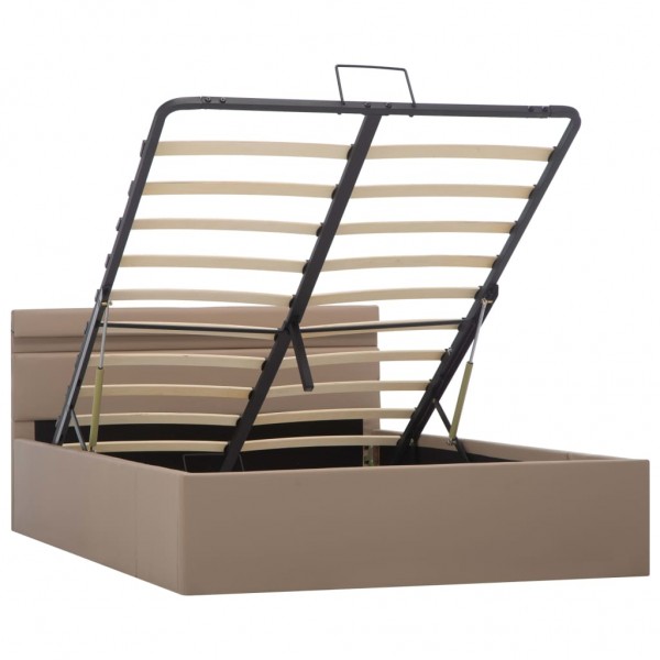 Cama canapé hidráulica LED cuero sintético capuchino 140x200 cm M 3