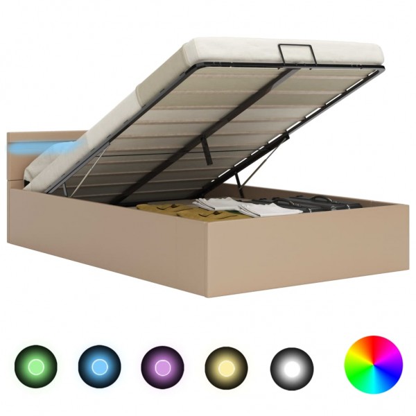 Cama canapé hidráulica LED cuero sintético capuchino 180x200 cm D