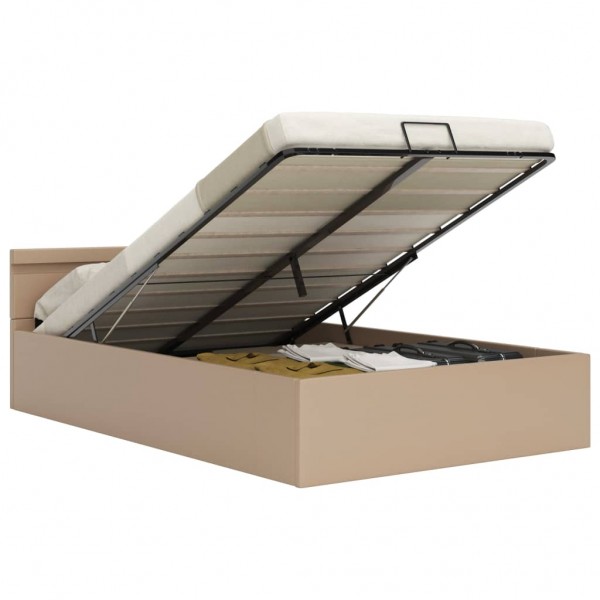 Cama canapé hidráulica LED cuero sintético capuchino 180x200 cm M 2