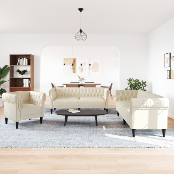 3 pcs conjunto de sofás tecido cor creme M 3