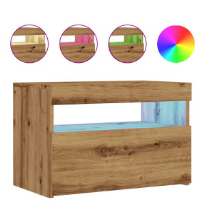 Mueble de TV luces LED madera roble artisan 60x35x40 cm H