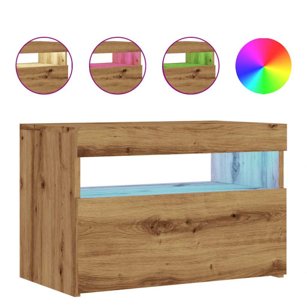 Mueble de TV luces LED madera roble artisan 60x35x40 cm M 2